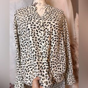 Leopard Print Button-Up Blouse